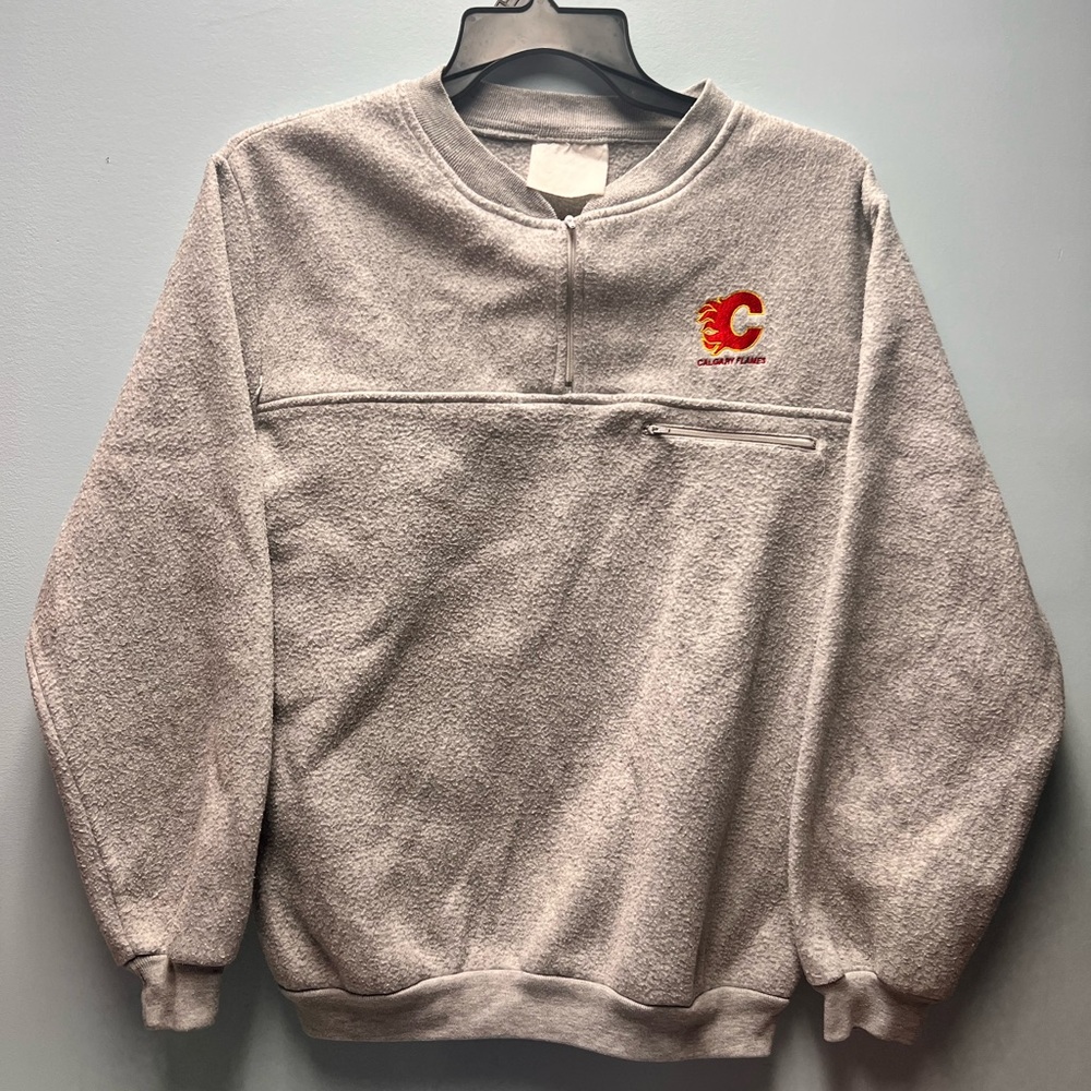 Vintage Calgary Flames Quarter zip Sweater Gray Size M Mens L Womens